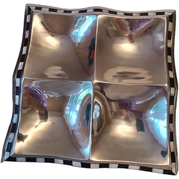 Towle Silversmith Midnight & Mother of Pearl Inlay 14" Platter W/ 4 Sections EUC - Picture 3 of 9